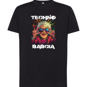 Koszulka M T-shirt Na Prezent Dzień Babci TECHNO BABCIA Czarna Z Nadrukiem